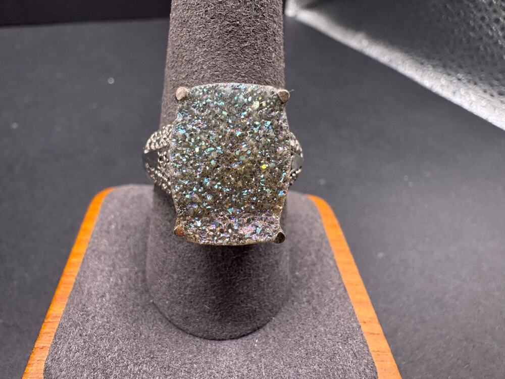 Vintage STS Chuck Clemency Sterling Silver 925 Druzy Quartz Ring Sz 10